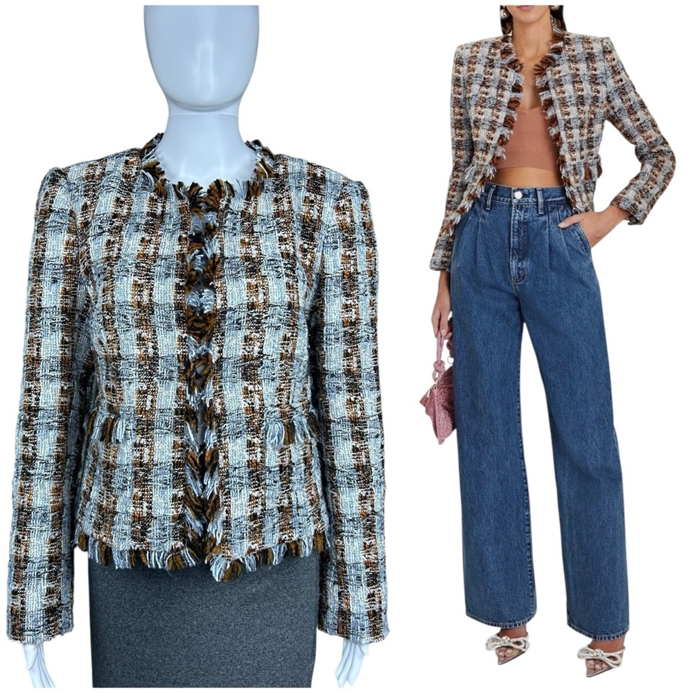 L'AGENCE Angelina Tweed Open Front Wool Blend Blazer Jacket Old Money Preppy - 8